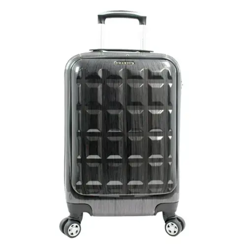 Front. World Traveler - 20-Inch Polycarbonate Carry-On Spinner with 14" Laptop Pocket, TSA Lock, and 8-Wheel System - Grey.