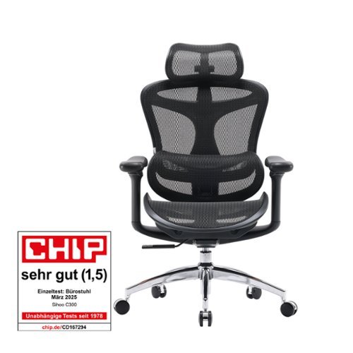 SIHOO - C300 Ergonomic Office Chair with Soft 3D Armrests, Dynamic Lumbar Support, Adjustable Backrest - Black-Front_Standard 
