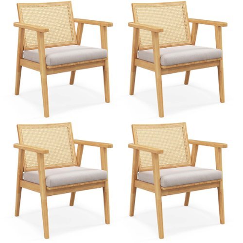 Costway Mid Century Modern Accent Chairs Set of 4 with Breathable Rattan Back Dining Room - Natural