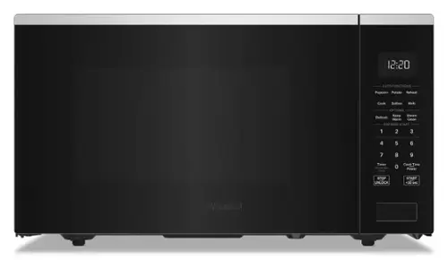 12:20 AUTO FUNCTIONS  
Popcorn Potato Reheat Cook Soften Melt  
OPTIONS Keep Steam Defrost Warm Clean  
EXPRESS START  
1 2 3 4 5 6 7 8 9  
Timer Hold 10  
Clock 0  
Cook Time Power  
STOP UNLOCK START +30 sec  
Whirlpool