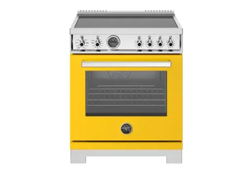 Front. Bertazzoni - 30" Professional Series range - Electric self clean oven - 4 induction zones - Yellow.