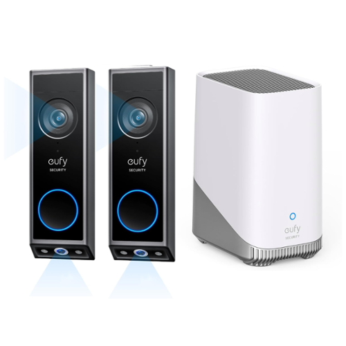 eufy - Video Doorbell E340 (2-packs) with HomeBase S380 (HomeBase 3), 2K Full HD Doorbell Camera Wireless & Wired, Dual Cameras - black+white-Front_Standard 