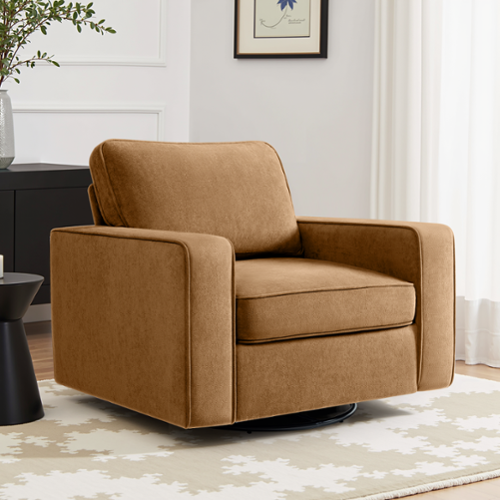 KERDOM - Swivel Single Sofa Chair, Living Room Armchair, Rotating Base Accent Sofa Upholstered Side Chair, Washable Pillow Cover - Camel-Front_Standard 