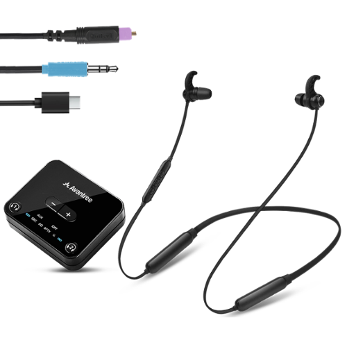 Avantree - HT4186-Q - Wireless Earbuds for TV with aptX Adaptive, Bluetooth Neckband Headphones & Transmitter-Front_Standard 