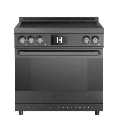 Induction Hardware - Professional 36 Inch Induction Range with Convection Oven & Air Fry, 5 Burner Electric Stove, Pizza Stone - Black-Front_Standard 