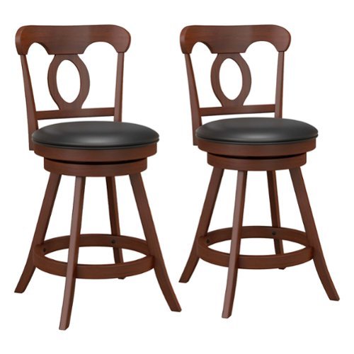 Costway Set of 2 Wooden Bar Stools 24" Swivel Counter Height Chairs with Footrest for Kitchen - Espresso + Black
