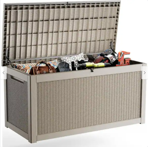 Yardgrace - 320 Gallon Lockable Resin Deck Box Waterproof Outdoor Storage for Patio Furniture Garden Tools and Equipment - Brown-Front_Standard 