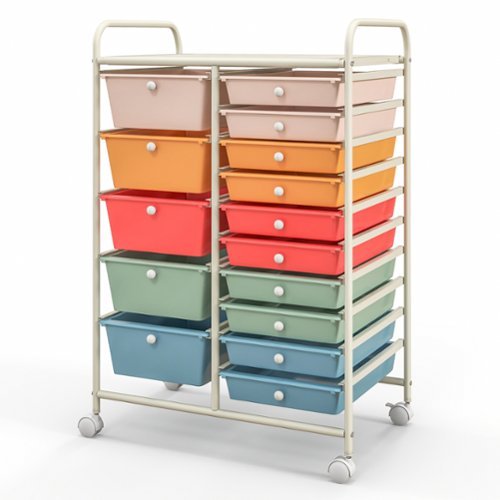 Costway - 15 Drawer Rolling Storage Cart Scrapbook Paper Office School Organizer - Multicolor-Front_Standard 