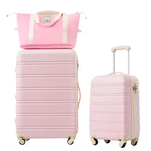 Front. Ecooso - 2-Piece Expandable ABS Spinner Luggage Set with TSA Lock, 20-Inch and 28-Inch Suitcases, Travel Duffel, and Toiletry Bag - Light Pink.