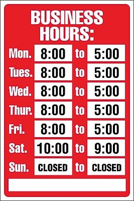 Cosco - Business Hours Sign Kit, 8" x 12", Red (098071) - Multicolor