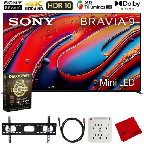 SONY 4K BRAVIA HDR 10 ULTRA HD XR Triluminos Pro D Dolby VISION SONY BRAVIA 9 DECOGEAR + CPS BUNDLE O PREMIUM CPS 26 MONTH CPS PROTECTION a EXCLUSIVE DECO GEAR IMCLEES CABLE USB-C 1 PLAN PROTECTION PREMIUM Mini LED deconpar