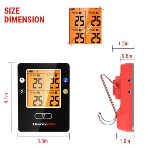 ThermoPro Bluetooth 4 Probes Wireless Food Thermometer - Black/Red SHOP ONLINE