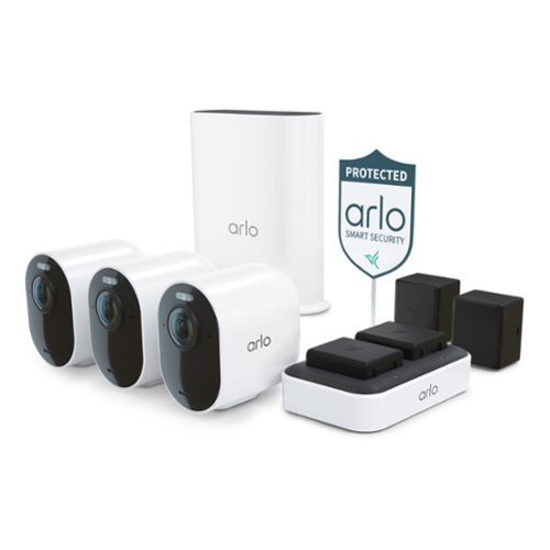 Arlo - Ultra 3-Camera Wireless 4K HDR Security Camera (3rd Gen) Battery Powered with Dual Charging Station and Yard Sign - White