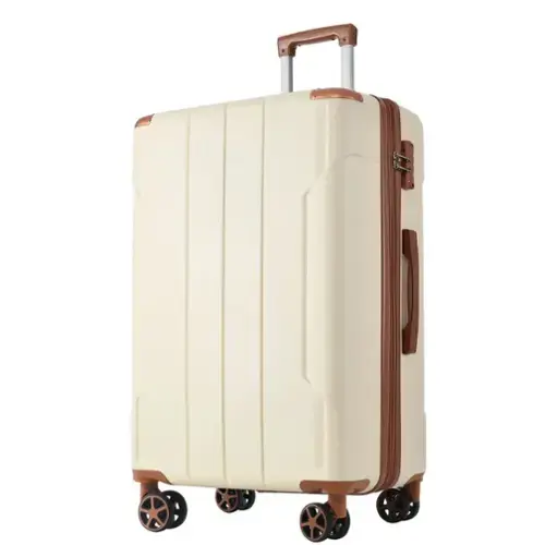 Front. HTUTWOO - Hardshell Luggage - 28-inch Expandable Checked Suitcase, Lightweight Durable ABS, Double Wheels - White Brown.