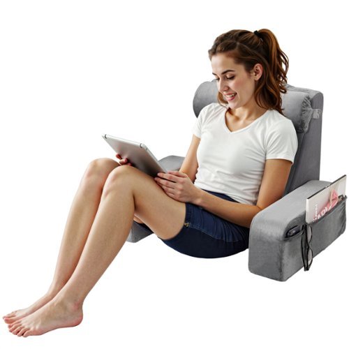 VEVOR - Reading Pillow, Backrest Support Pillow with Arm and 3 Pockets, Large Size Bed Pillow with Removable Headrest - Gray-Front_Standard 