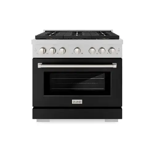 Front. ZLINE - 36 in. 5.2 cu. ft. Freestanding Paramount Gas DuoPro Range with Convection Oven - Black Matte.