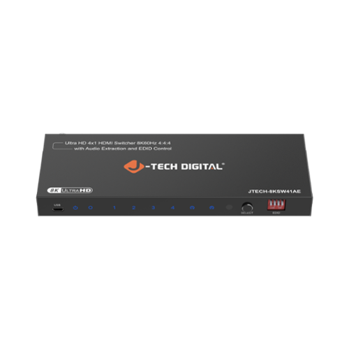 J-Tech Digital - 8K 60Hz HDMI Switch 4 In 1 Out with Audio Extraction - Black-Front_Standard 