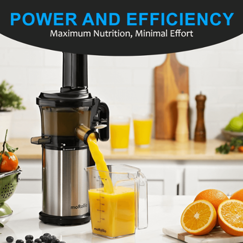 moRollio 45RPM Cold Press Slow Masticating Juicer Silver and Black
