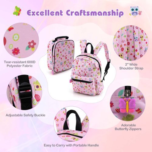 Costway 5 PCS Kids Luggage Set with Backpack Neck Pillow Luggage Tag Lunch Bag Wheels - Light Pink BUY IN AUSTRALIA
