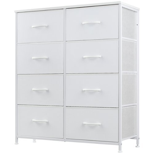 Bestier - 8 Drawer 31.4 in.W Fabric Storage Tower Dresser Wooden Top for Kid Room, Closet, Entryway, Nursery - White-Front_Standard 