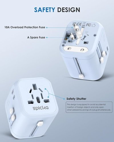 Epicka Dual AC Outlet 35W Universal Travel Adapter with 2 USB-C PD Fast Charging & 3 USB-A (TA-205, Blue) - Blue WHERE TO BUY