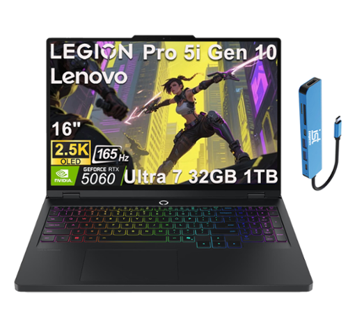 Lenovo - Legion Pro 5i 16" 2.5K 165Hz Gaming Laptop - Intel Core Ultra7 255HX with NVIDIA GeForce RTX 5060 - 32GB RAM - 1TB SSD - Eclipse Black-Front_Standard 