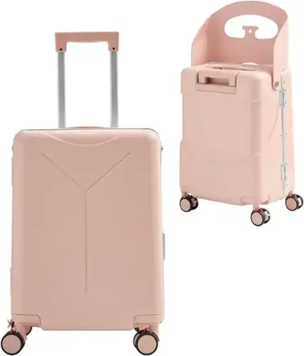 Front. Circus Cirle - 20" Ride-on Luggage with Foldable Seat - Pink.