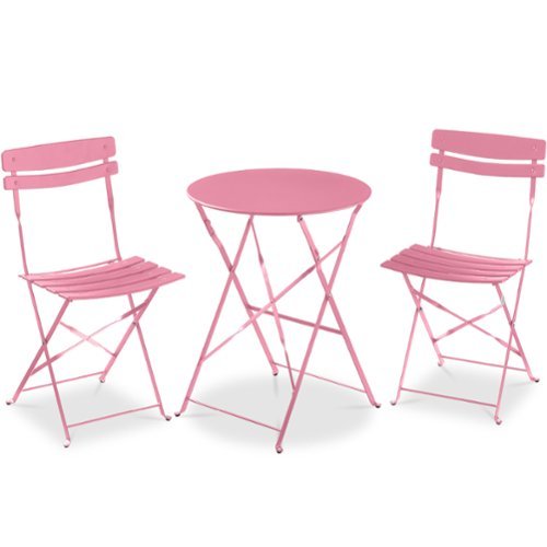 Best Choice Products - 3-Piece Small Bistro Set, Folding Patio Furniture Set of 2 Chairs and Table - Pink-Front_Standard 