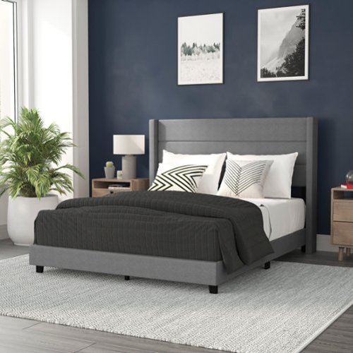 Alamont Home - Hollis Queen Size Upholstered Platform Bed with Wingback Headboard - Gray-Front_Standard 