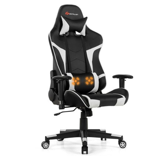 Costway Massage Gaming Chair Reclining Swivel Racing Office Chair w/Lumbar Support White - White + Black