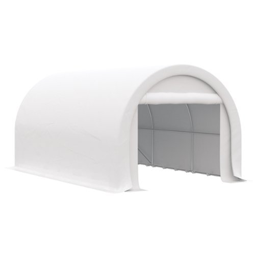 Outsunny - 10' x 16' Carport, Heavy Duty Portable Garage Storage Tent with Large Zippered Door, Anti-UV PE Canopy Cover - White-Front_Standard 