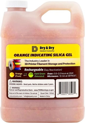 Dry & Dry - Rechargeable Indicating Silica Gel Desiccant Beads (1.9 lbs, 3-5 mm) - 3D Printer Filament Storage & Protection - Orange