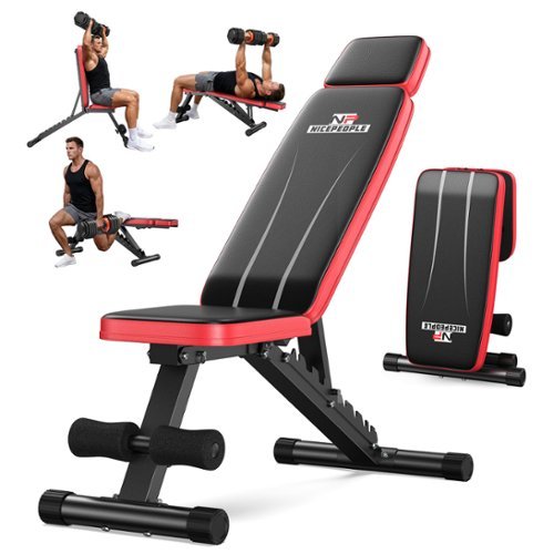 FED Fitness - FWB2 Adjustable Weight Bench for Home Gym, 660LBS Capacity Workout Bench with 8 Backrests for Chest Shoulders Arms - Black/Red-Front_Standard 