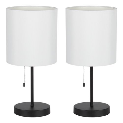 Oumilen - Black Metal Table Lamp with White Fabric Shade, Pull Chain Switch & 67In Cord, Max 60W E26-Front_Standard 