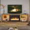 Bestier Grey 70-Inch LED TV Console with Tempered Glass Shelves and Open Storage Cabinet - Grey Wash-Front_Standard 