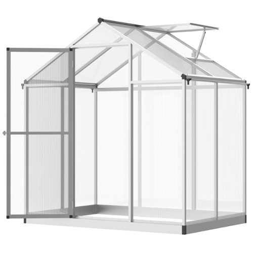 Outsunny - 4' x 6' Greenhouse for Outdoors, Polycarbonate Greenhouse with Rain Gutter and Roof Vent-Front_Standard 