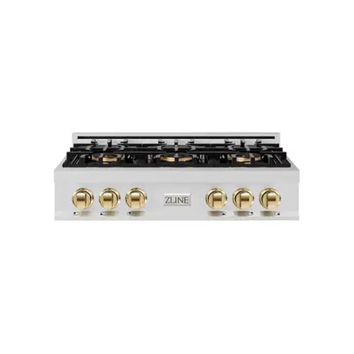 Front. ZLINE - ZLINE Autograph 36 in. Classic Rangetop with 6 DuoPro Burners and Gold Accents (PCRTZ-36-G) - Stainless Steel.