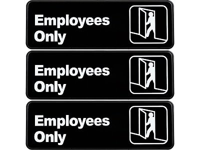 Excello Global Products - Employees Only Indoor/Outdoor Wall Sign, 9" x 3", 3/Pack (EGP-HD-0050-S) - Black/White
