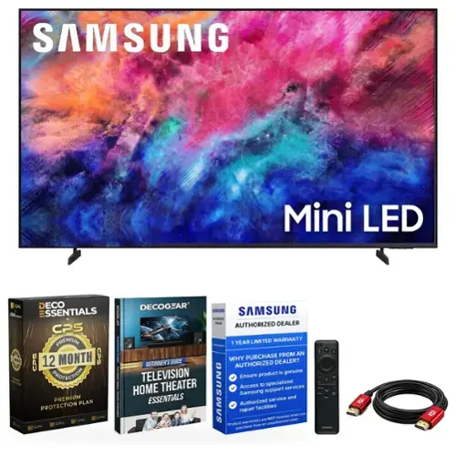 SAMSUNG  
Mini LED  

DECO ESSENTIALS + CPS PREMIUM  
CPS 12 MONTH CPS PROTECTION PREMIUM PLAN PROTECTION CPS CPS CPS  

DECOD.AR  
DECOGEAR SINSUNG SAMSUNG AUTHOREED 2018 DEALER AUTHORIZED 1 YEAR LIMITED WARRANTY FROM AN WHY PURCHASE BEGINNER'S GUIDE AUTHORIZED DEALER? TELEVISION Ensure product is genuine THEATER Access to specialized services HOME SAMSUNG Samsung support: and ESSENTIALS Authorized service repair facilities when you are NOT honored seller warranties ed Product from at unauthoriz purchase  

BONDOMI
