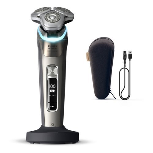 Philips Norelco - i9000 Prestige Rechargeable Wet & Dry Shaver with Charge Stand, Precision Trimmer and Premium Case - Chrome-Angle_Standard