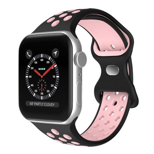 StrapsCo - ColorBlock Active Strap Silicone Rubber Watch Band For Apple Watch - 40mm/41mm/42mm (Medium-Long) - Black & Pink-Front_Standard 