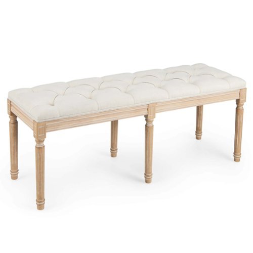Costway 47" French Vintage Entryway Bench Upholstered Dining Bench with Rubber Wood Legs - Beige