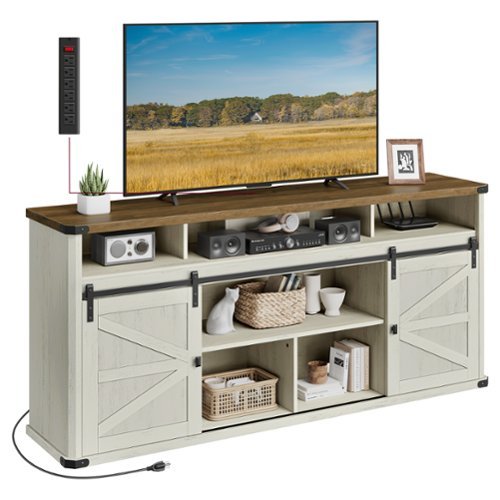 Songmics Home - TV Stand for TVs up to 75 Inches, Farmhouse Entertainment Center with Sliding Barn Doors, TV Console Table - Rustic White and Honey Brown-Front_Standard 
