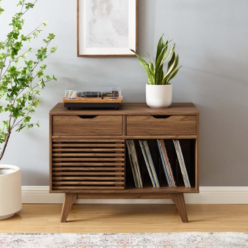 Render Vinyl Record Display Stand by Modway - Walnut-Front_Standard 