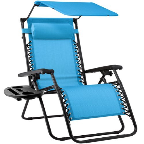 Best Choice Products - Folding Zero Gravity Recliner Patio Lounge Chair w/ Canopy Shade, Headrest, Tray - Light Blue-Front_Standard 