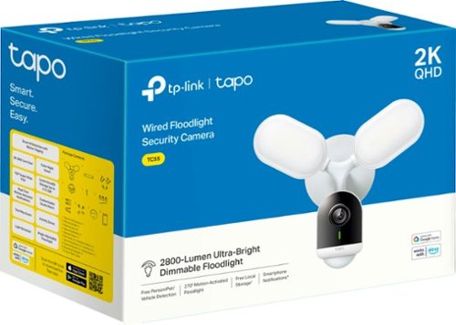 TP-Link Tapo Wired Floodlight Wi-Fi Security 2K Camera with Utra-Bright Dimmable Floodlights - No Monthly Fees - White GLOBAL SHIPPING