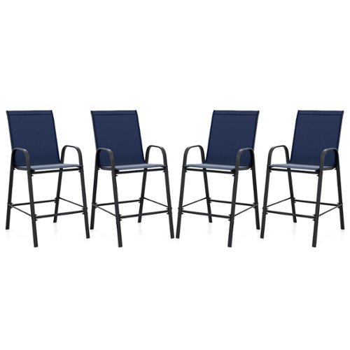 Gymax - 4PCS Outdoor Bar Stools 29'' Fabric Bar Height Stools w/ Armrests & Footrest - Navy-Front_Standard 