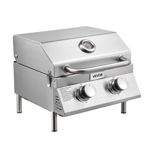 VEVOR - Tabletop Gas Grill, 2-Burner Stainless Steel Portable Propane Grill, with Built-in Thermometer, Travel Locks - Silver-Front_Standard 