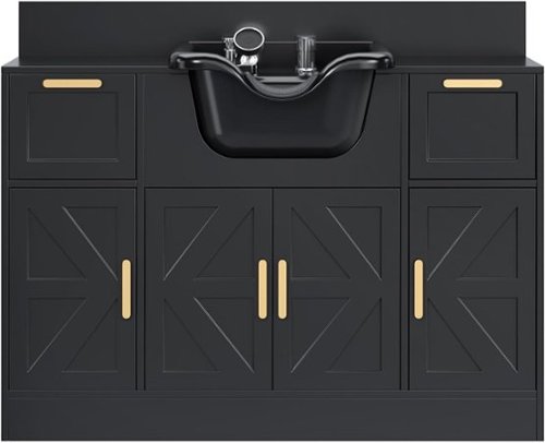 Winado - Salon Station Freestanding Backwash Sink with Shampoo Bowl & Cabinet & Drawer & Spacious Desktop for Barbershop, Beauty - Black-Front_Standard 