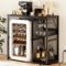 Aheaplus - Small Bar Cabinet with Mini Fridge Space, Coffee Bar Microwave Stand with Power Outlet & Glass Holder for Kitchen - Black-Front_Standard